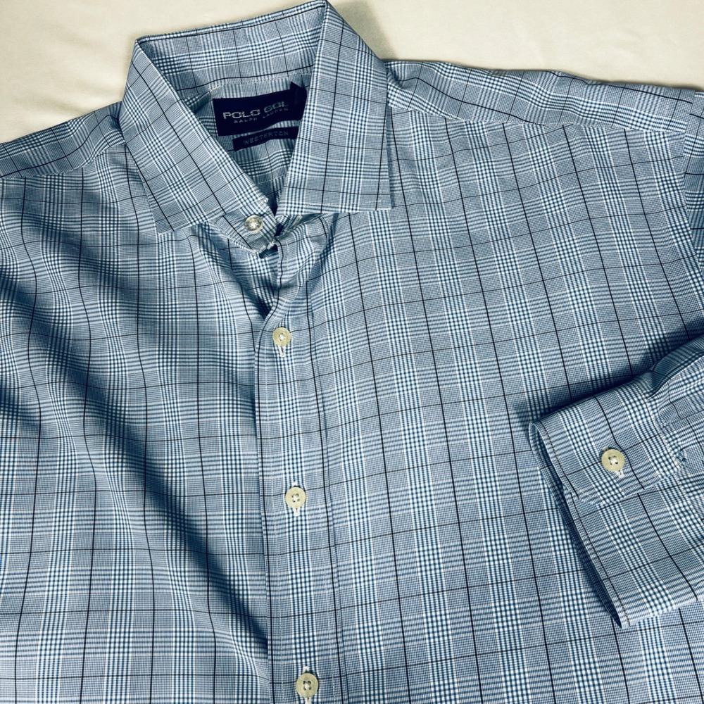 Polo Golf Ralph Lauren Westerton Blue Plaid Cotton Button Down Shirt Mens Large